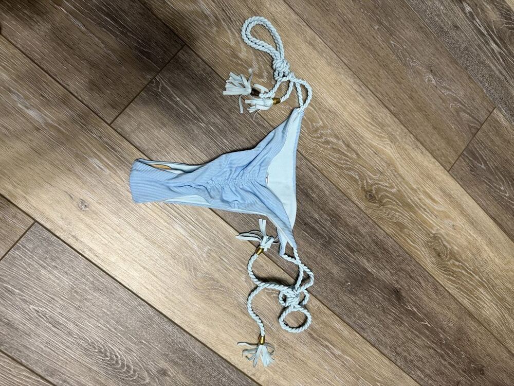 Light Blue Ribbed Cheeky Bikini Bottom Rope Tassel Ties S